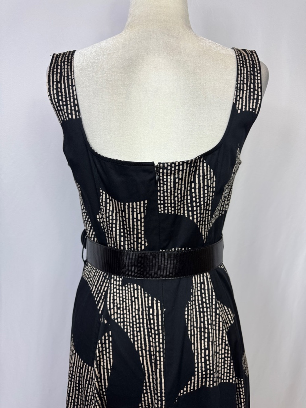 Donna Karan New York Cotton Sleeveless Belted Midi Dress Size 8 Black Tan - Picture 11 of 16